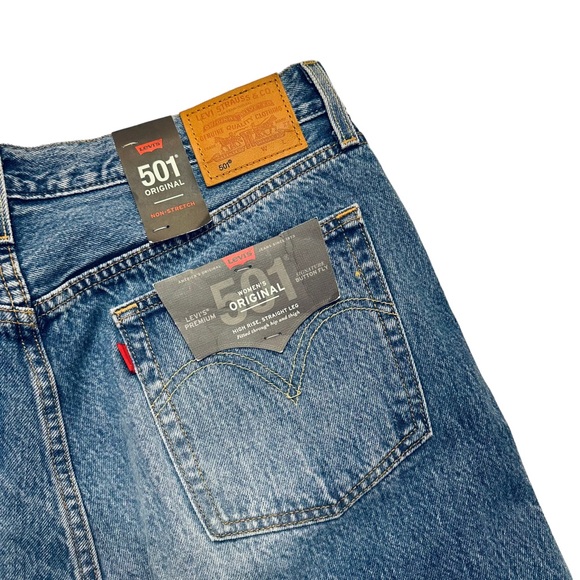 Levi’s Premium 501 High Rise Straight Leg Medium Wash Frayed / Distressed Jeans - Picture 4 of 14